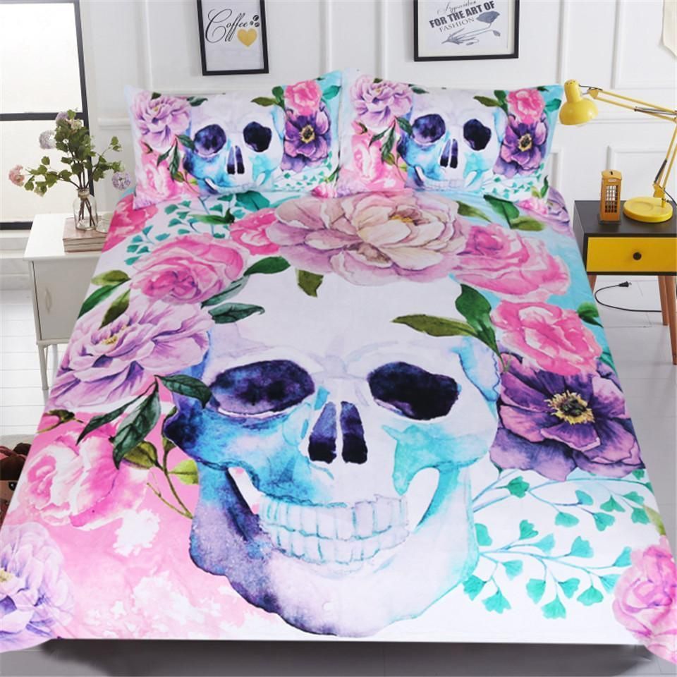 Sugar Pink Floral Skull Bedding Set