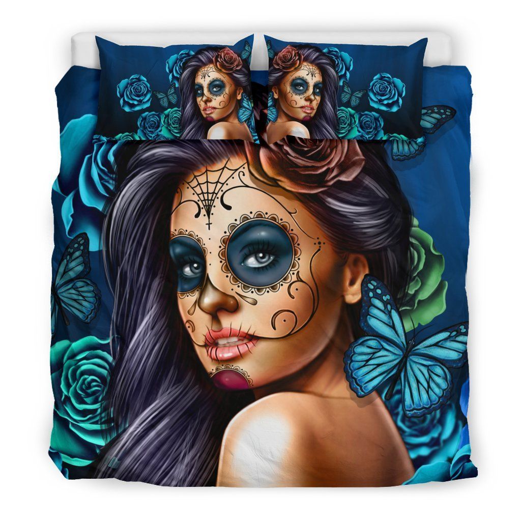 Sugar Skull Blue Bedding Set