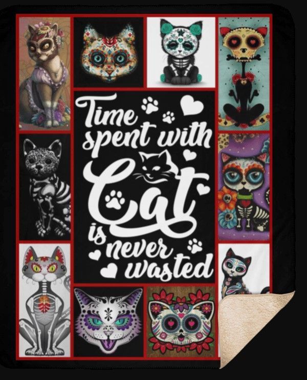 Sugar Skull Cat Sherpa Fleece Blanket