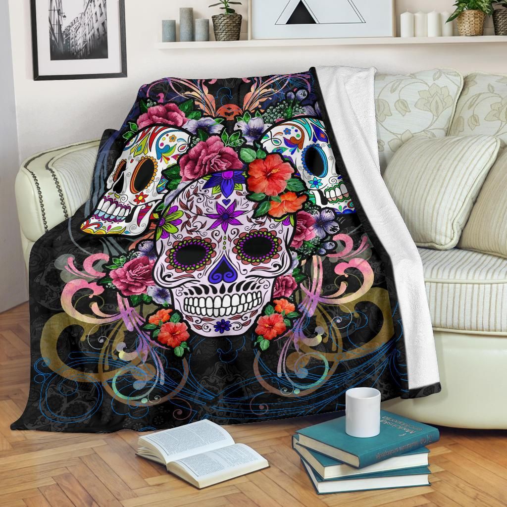 Sugar Skull Sherpa Fleece Blanket