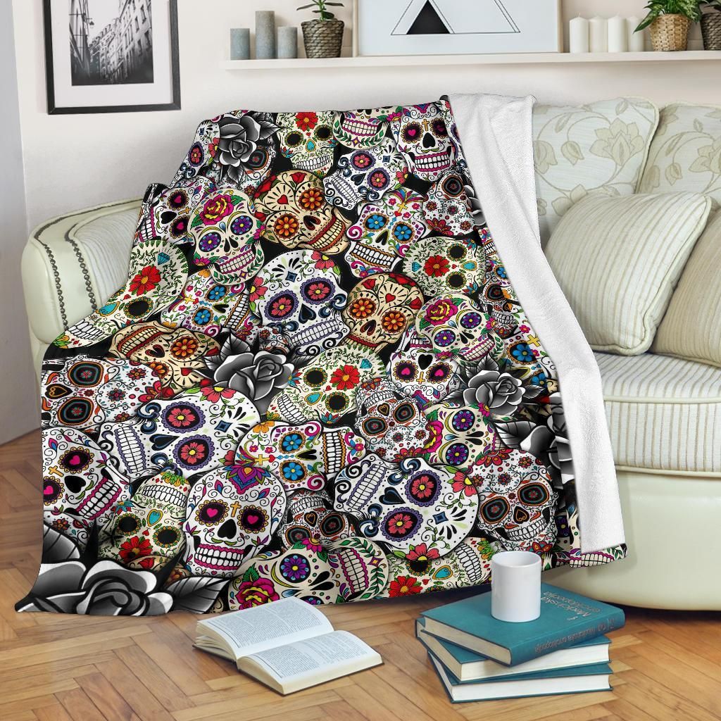 Sugar Skull Sherpa Fleece Blanket