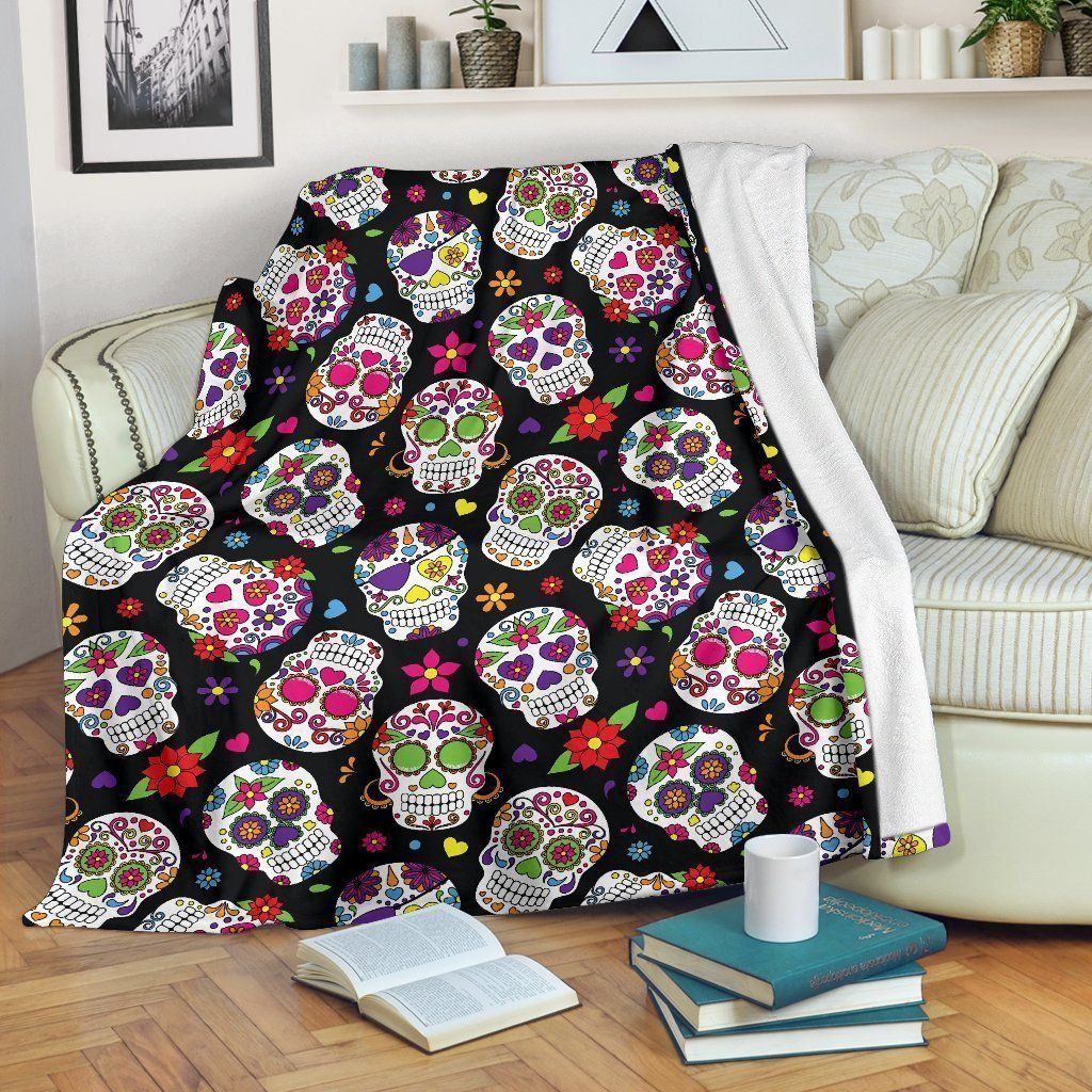 Sugar Skull Sherpa Fleece Blanket
