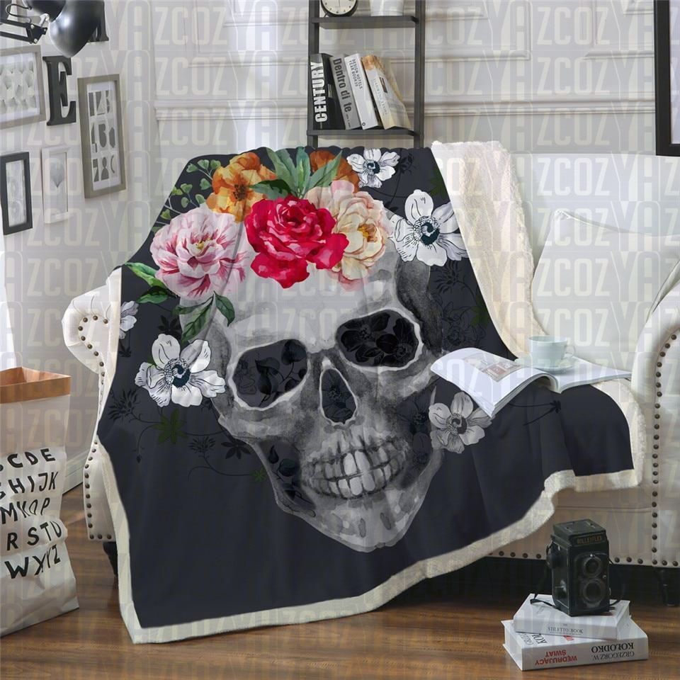 Sugar Skull Sherpa Fleece Blanket