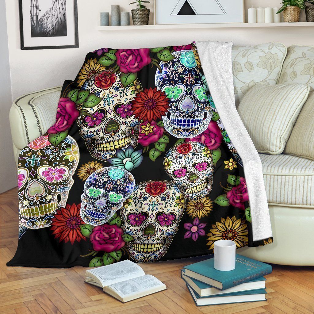 Sugar Skull Sherpa Fleece Blanket