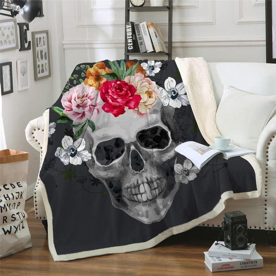 Sugar Skull Sherpa Fleece Blanket