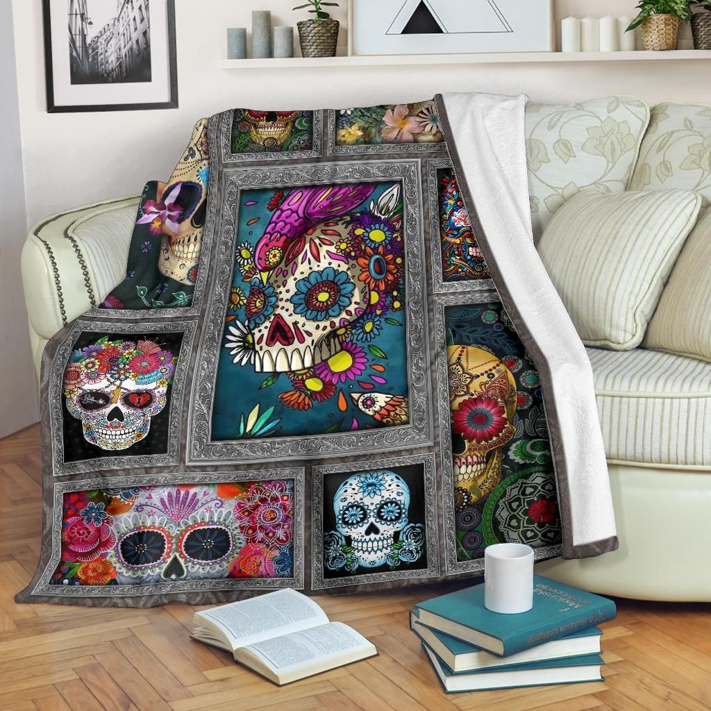 Sugar Skull Sherpa Fleece Blanket