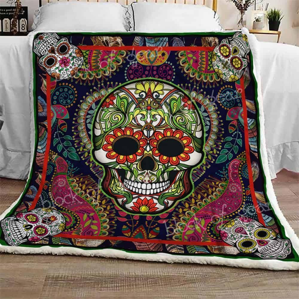 Sugar Skull Sherpa Fleece Blanket