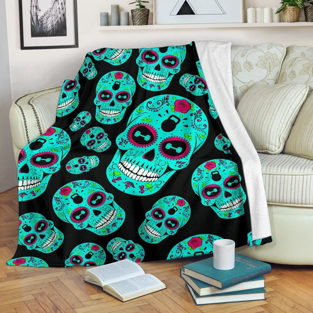 Sugar Skull Sherpa Fleece Blanket