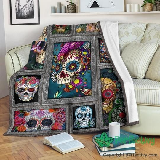 Sugar Skull Sherpa Fleece Blanket