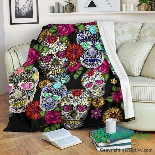 Sugar Skull Sherpa Fleece Blanket
