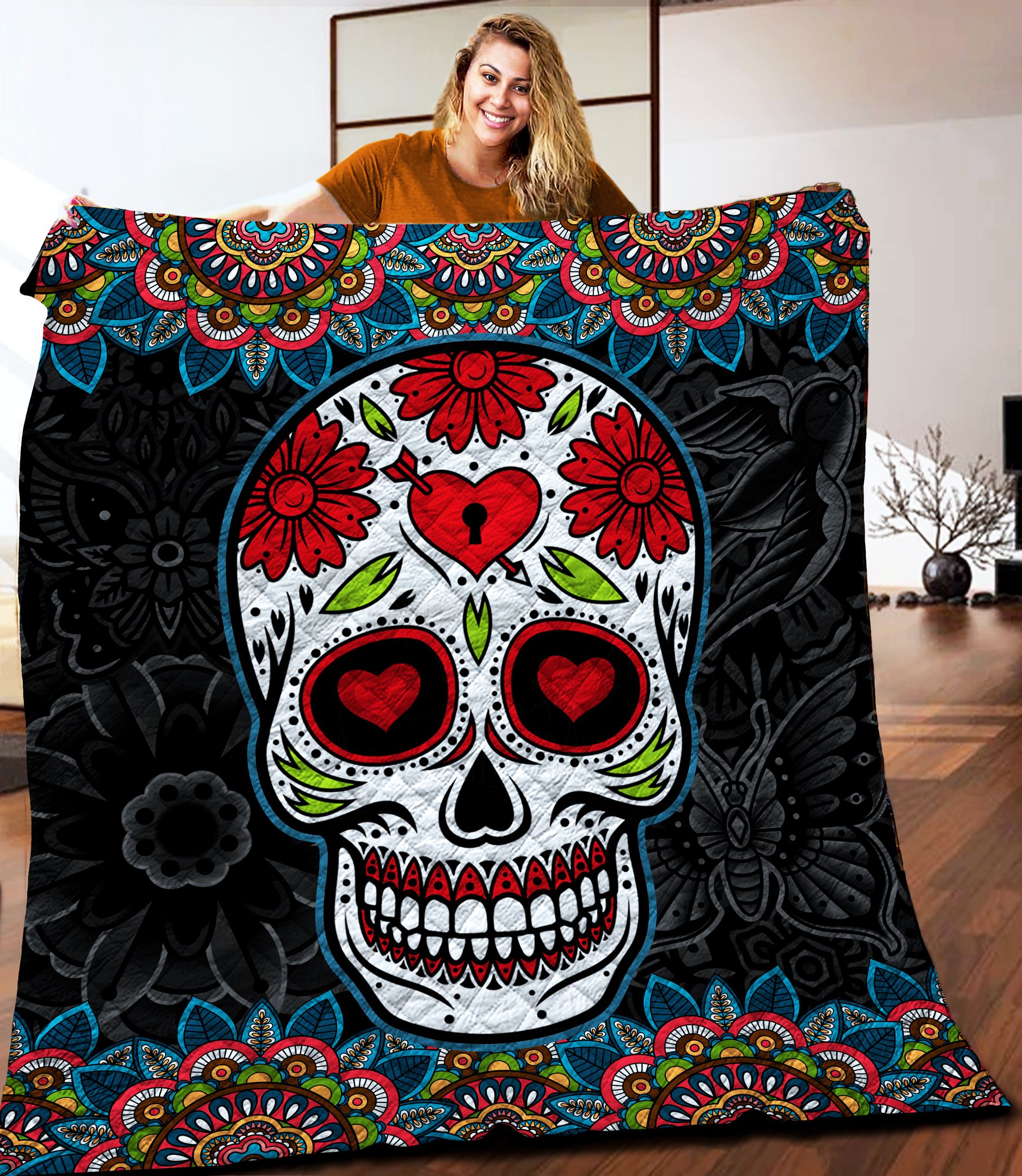 Sugar Skull Day Of The Dead Quilt Blanket C9B010604CT