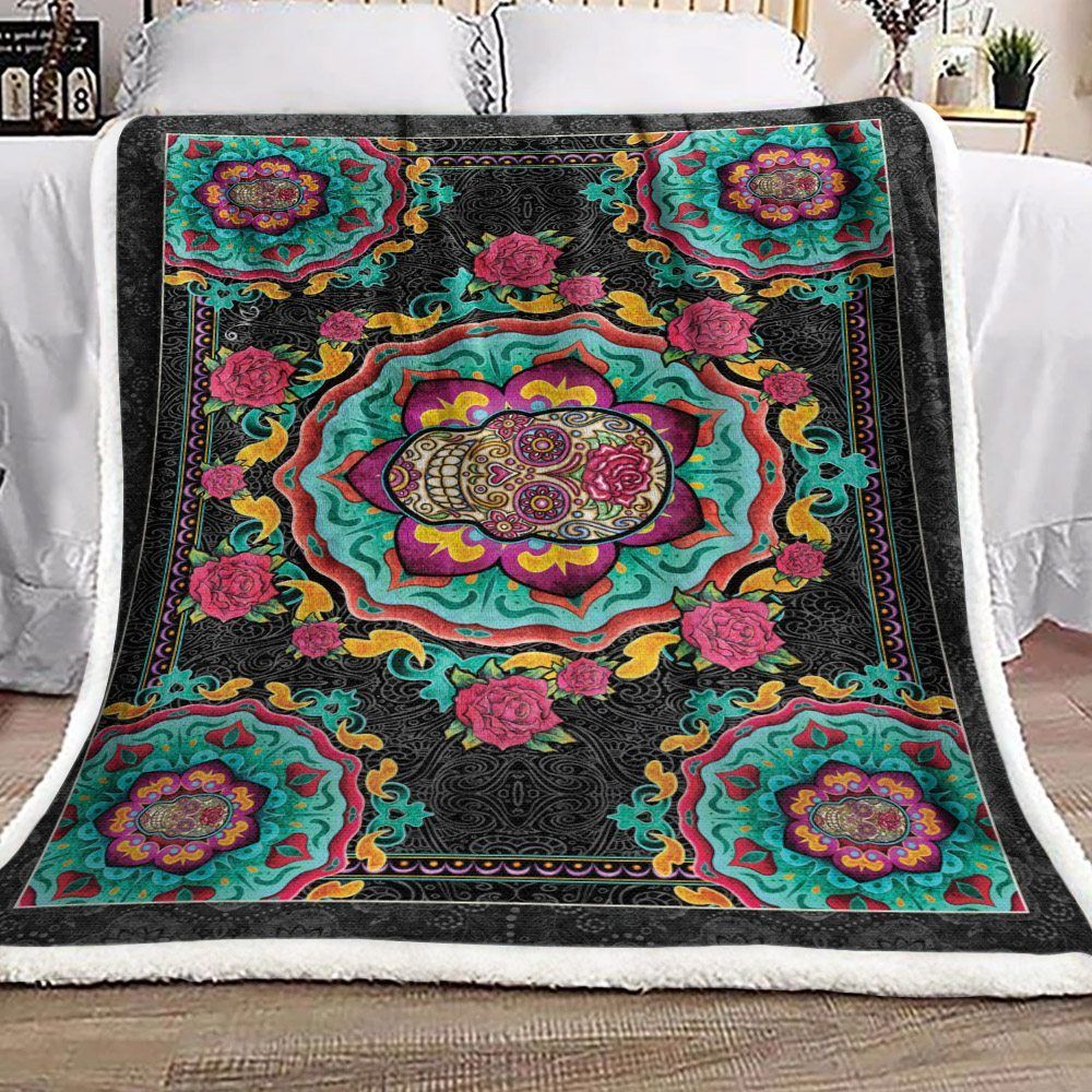 Sugar Skull Sherpa Fleece Blanket