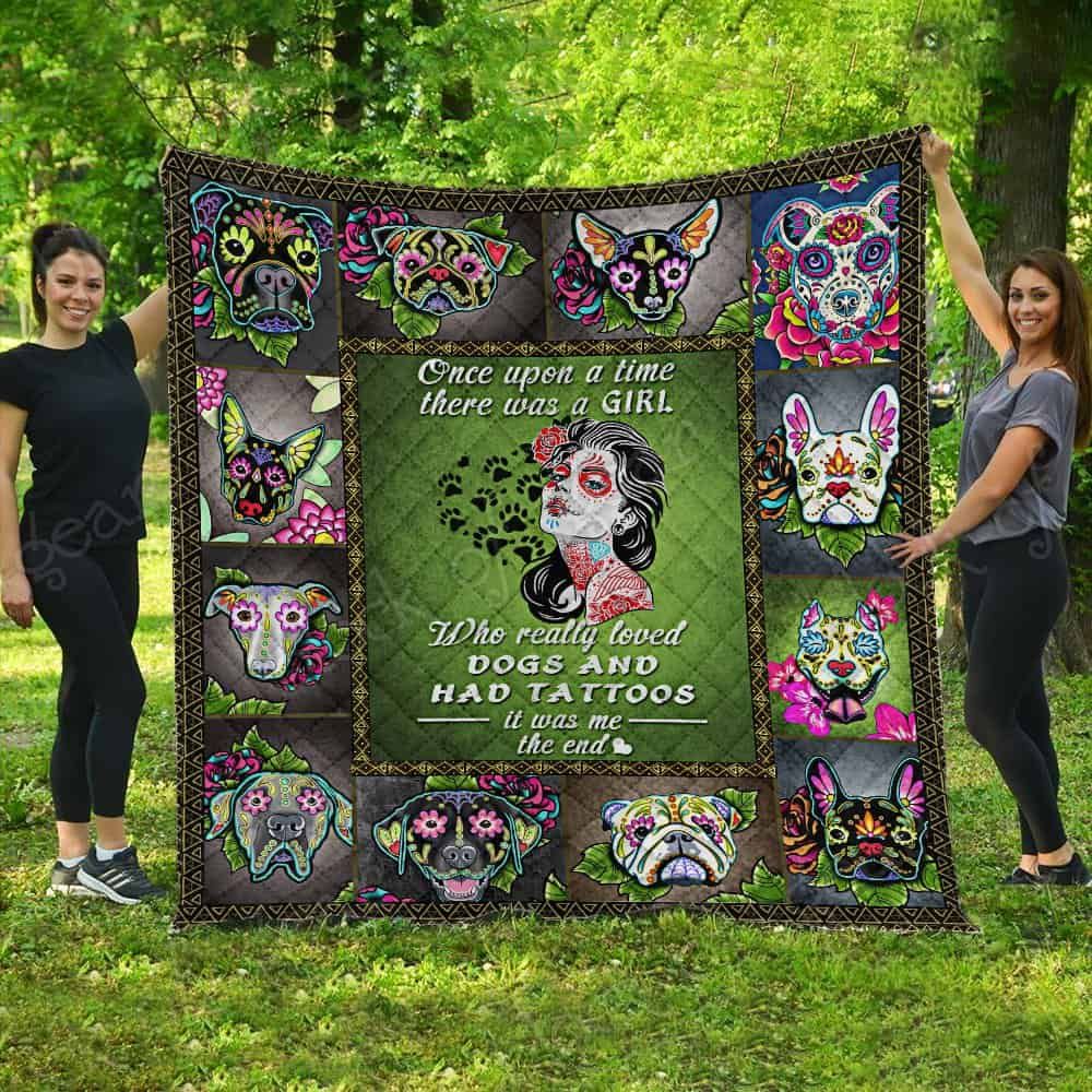 Sugar Skull Dog Dog And Had Tattoos Quilt Blanket DHC3112434TD