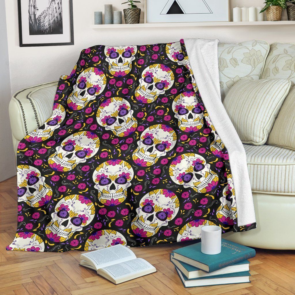 Sugar Skull Floral Pattern Soft Fleece Blanket