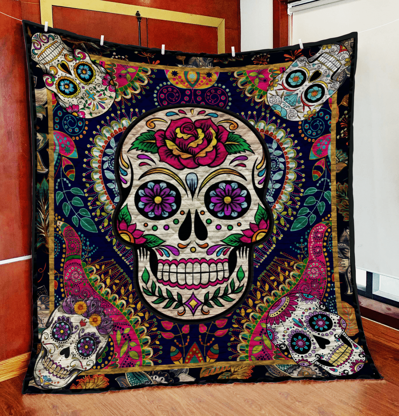 Sugar Skull Floral Skull GS-CL-DT3006 Quilt Blanket