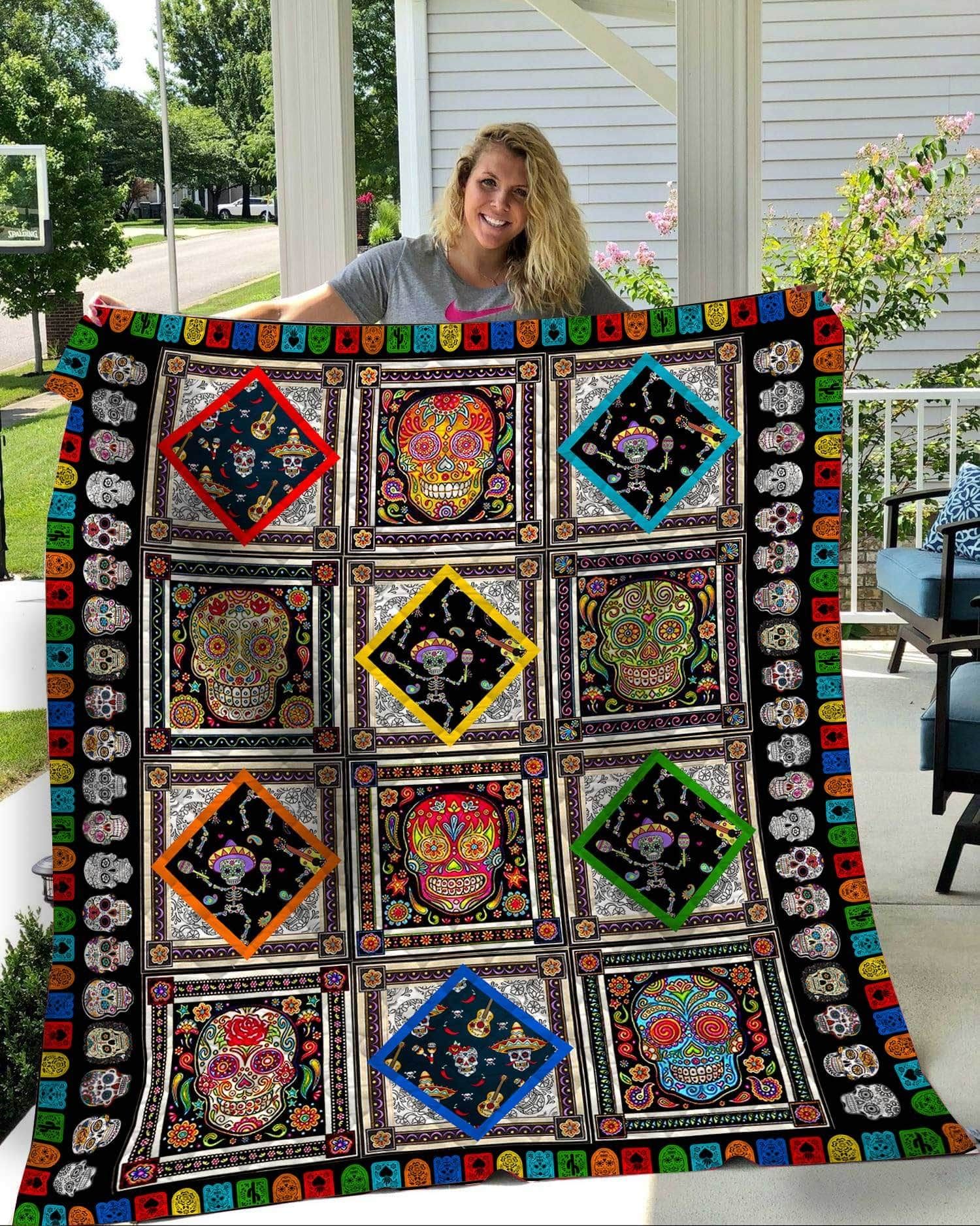 Sugar Skull Flower Life Quilt Blanket Chrismas Gift Dhc04011209Dd