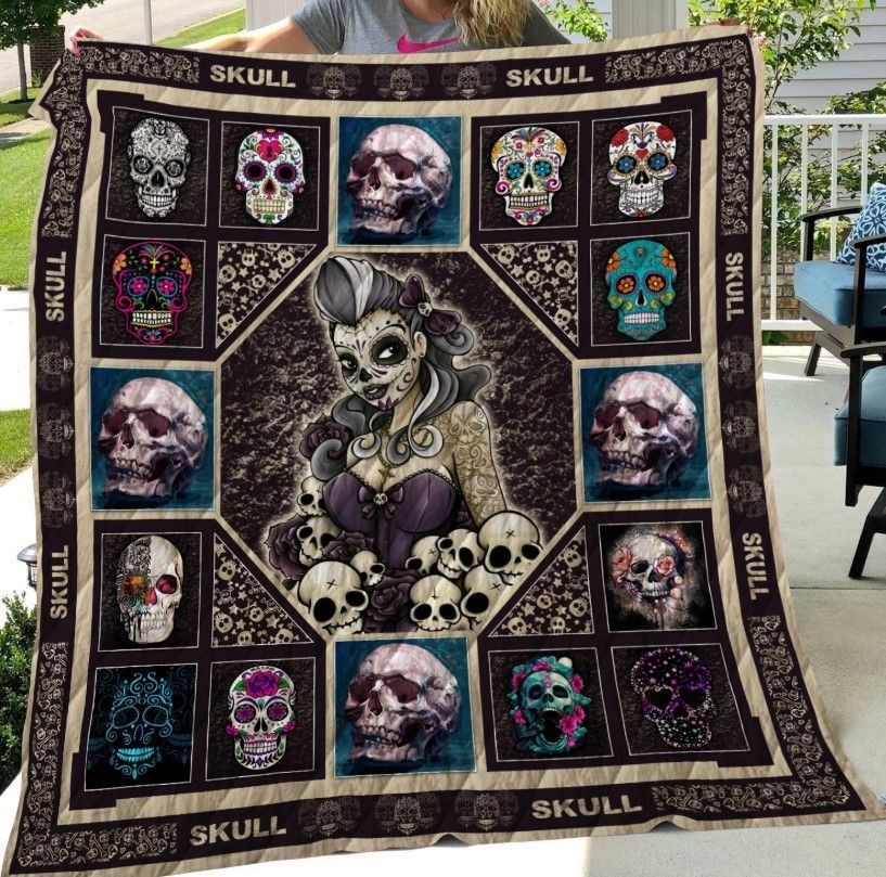 Sugar Skull Girl Sherpa Fleece Blanket