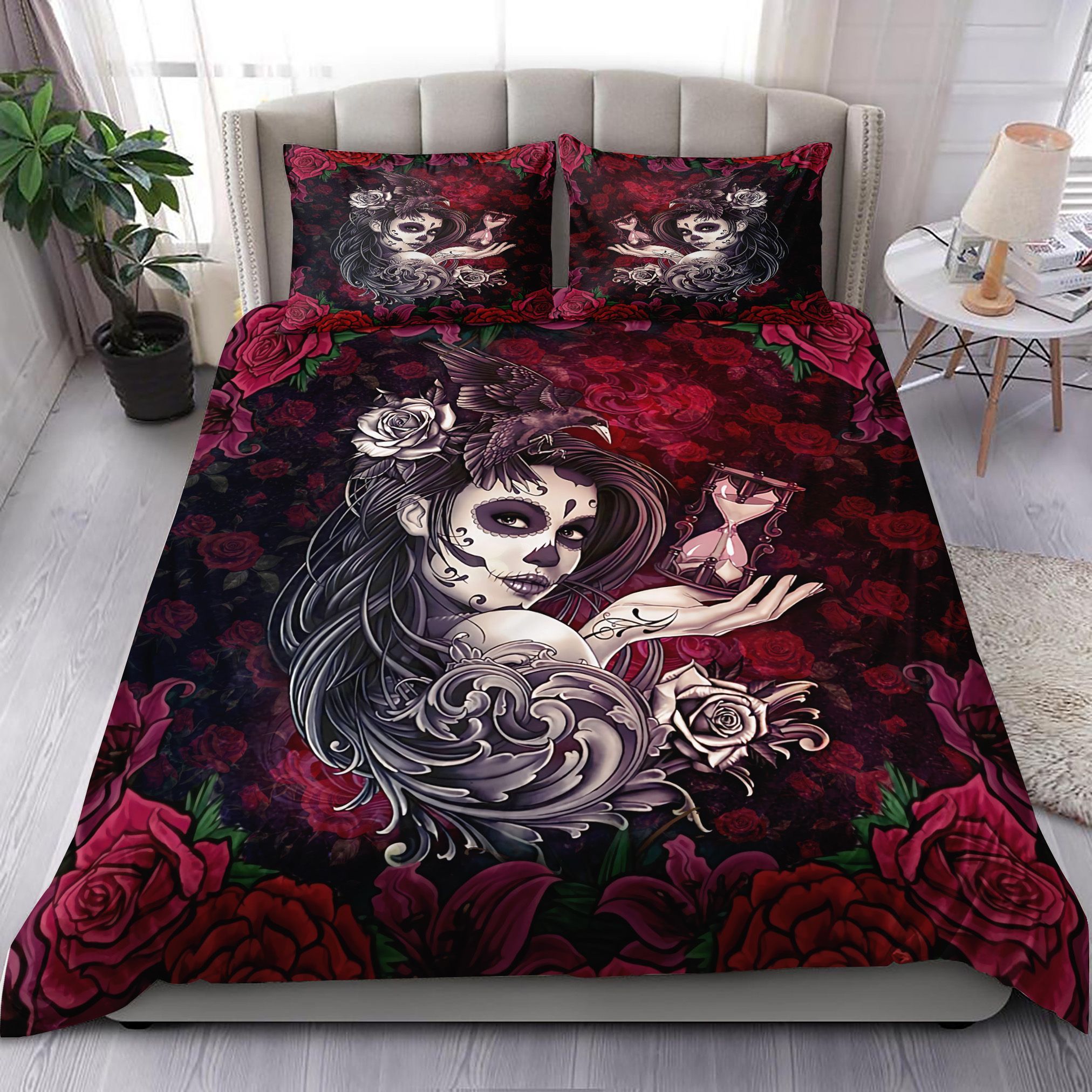 Sugar Skull Girl Dia De Los Muertos Bedding Set