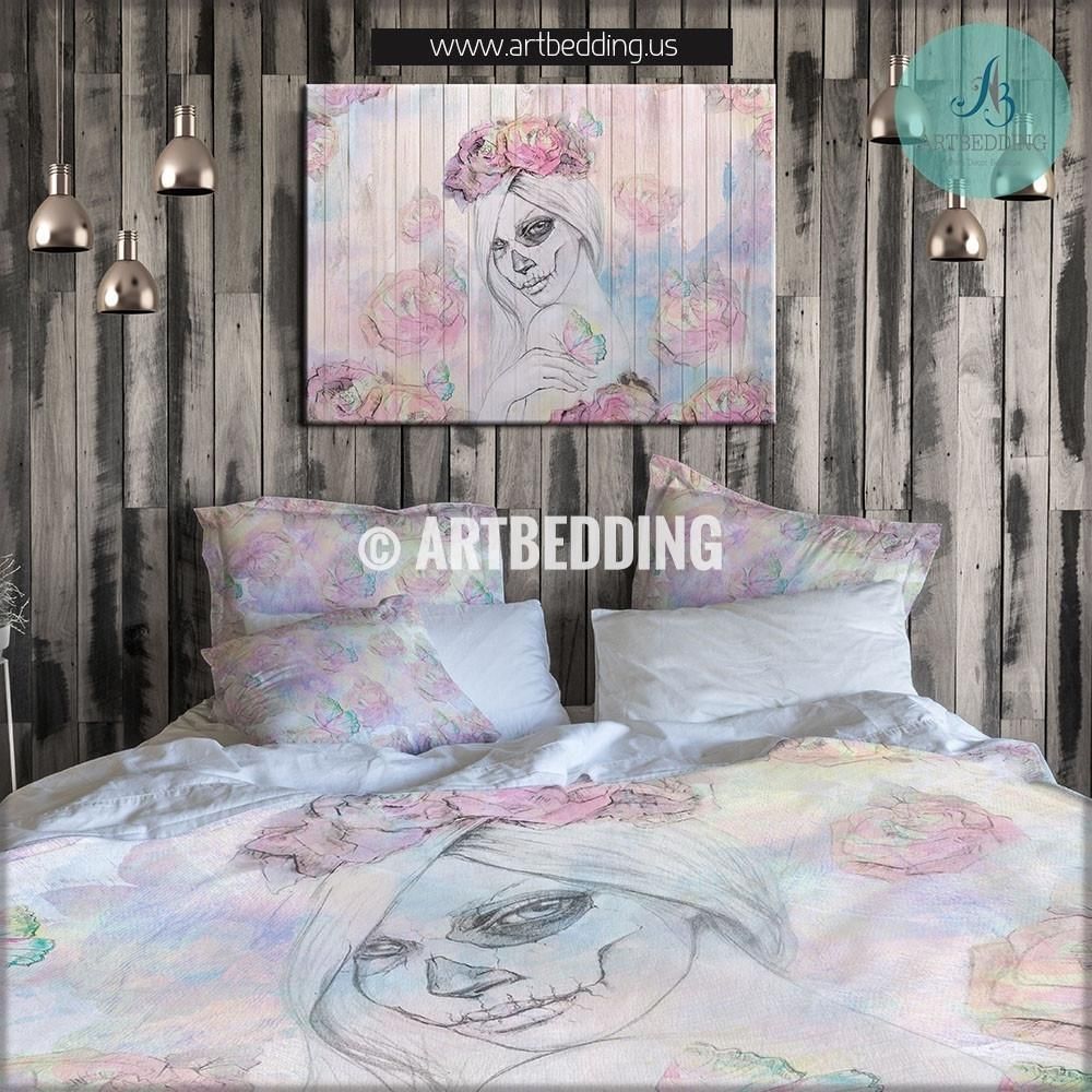 Sugar Skull Girl Roses Bedding Set