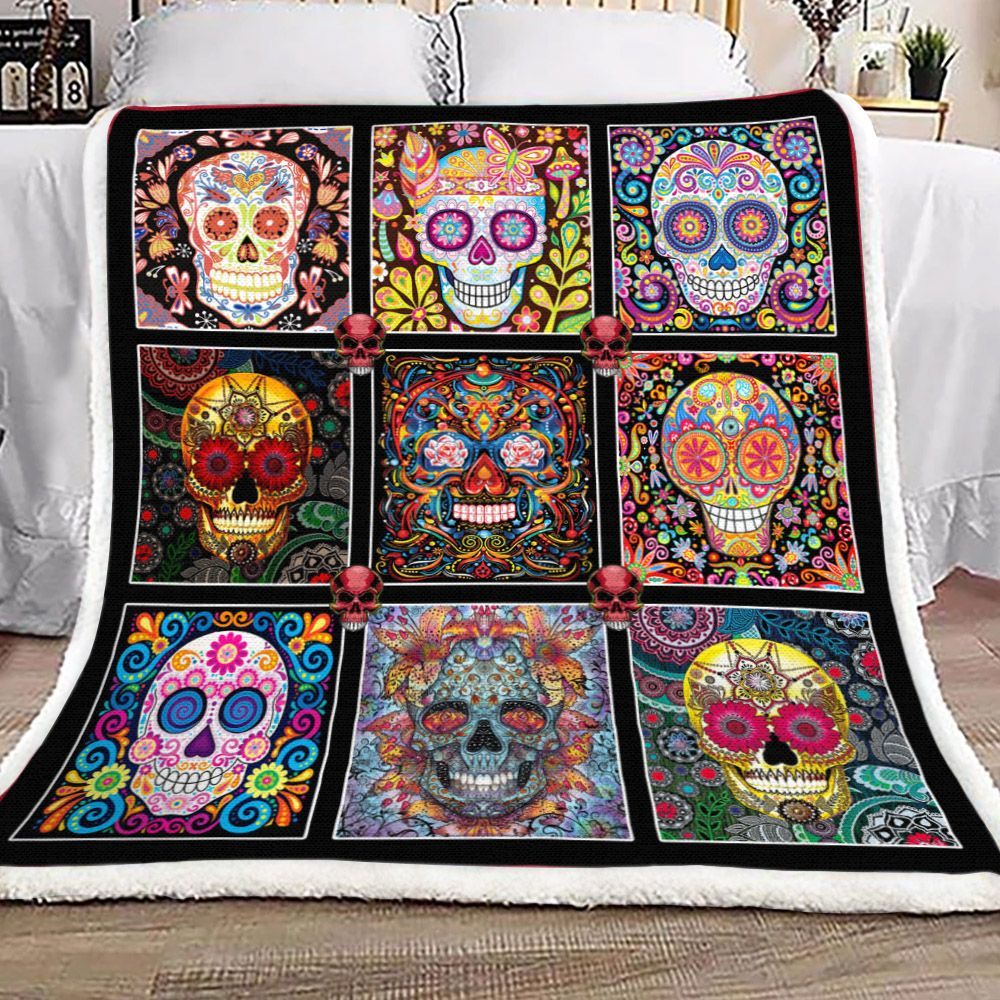 Sugar Skull Sherpa Fleece Blanket