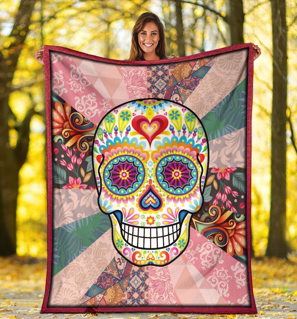Sugar Skull Hippie Skeleton Fleece Blanket