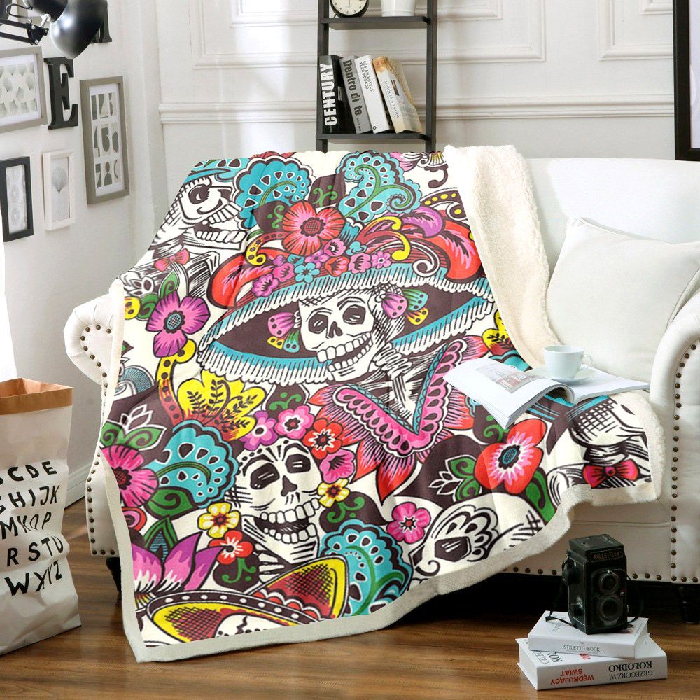 Sugar Skull Sherpa Fleece Blanket