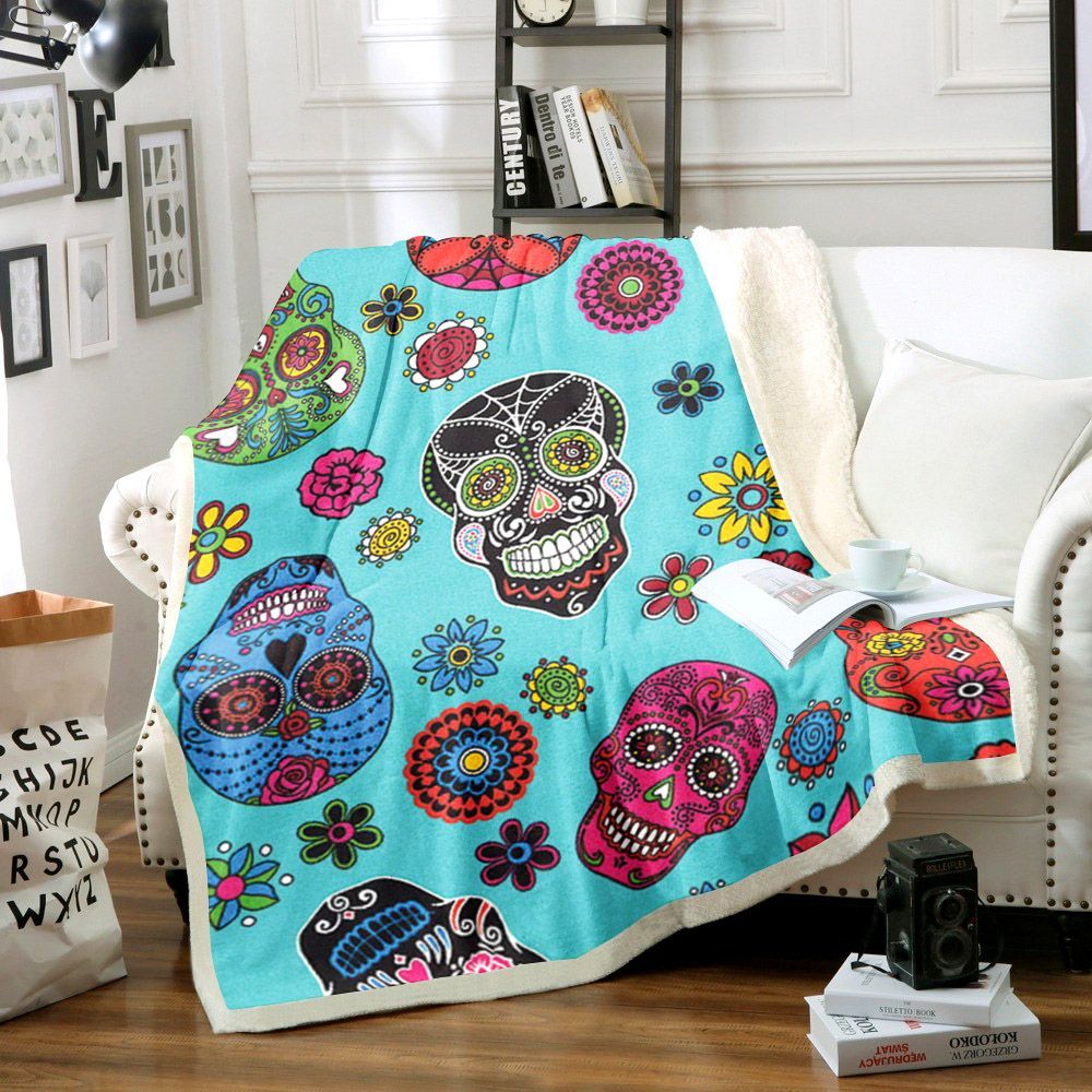 Sugar Skull Sherpa Fleece Blanket