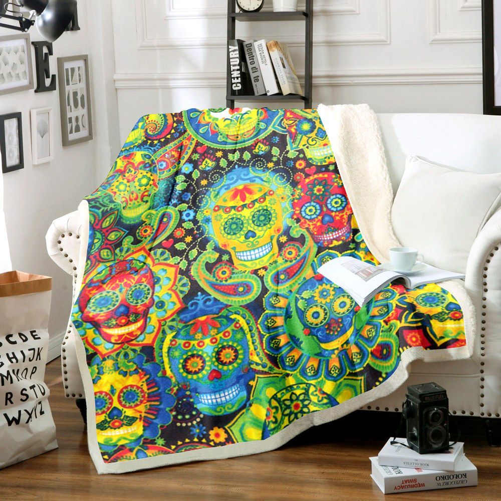 Sugar Skull Sherpa Fleece Blanket