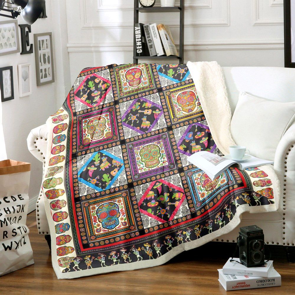 Sugar Skull Sherpa Fleece Blanket