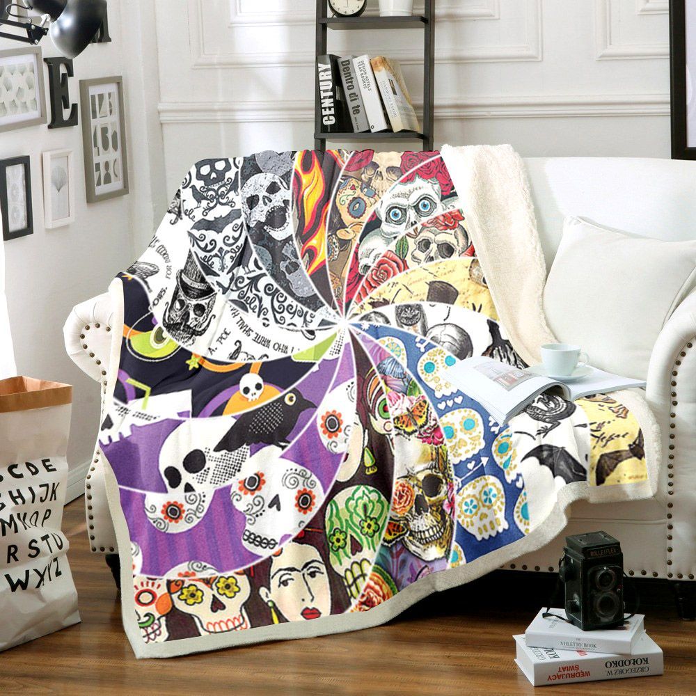 Sugar Skull Sherpa Fleece Blanket