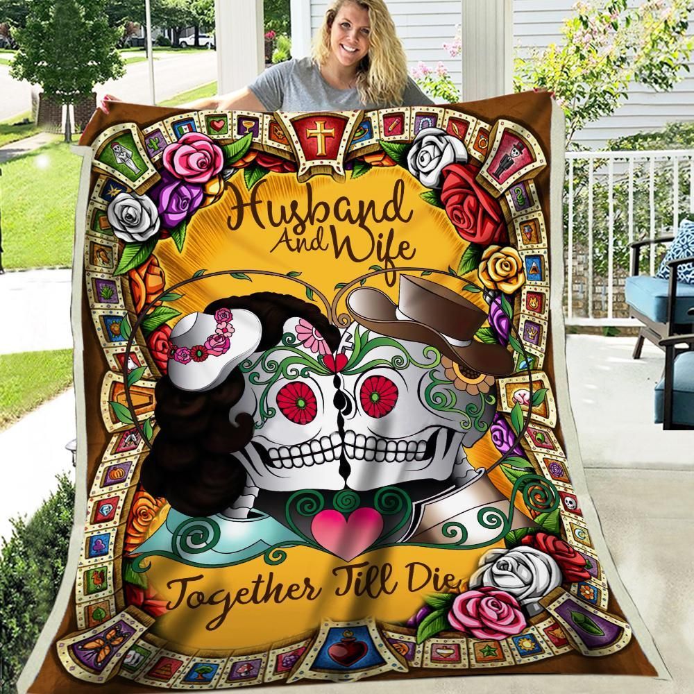 Sugar Skull Husband And Wife Sherpa Fleece Blanket