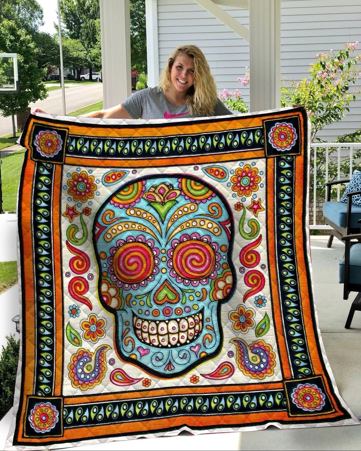 Sugar Skull Lets Smile Quilt Blanket DHC31121287TD