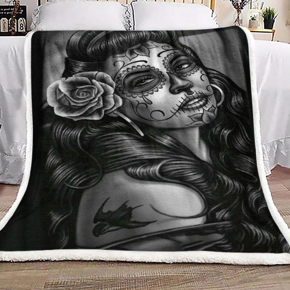 Sugar Skull Sherpa Fleece Blanket