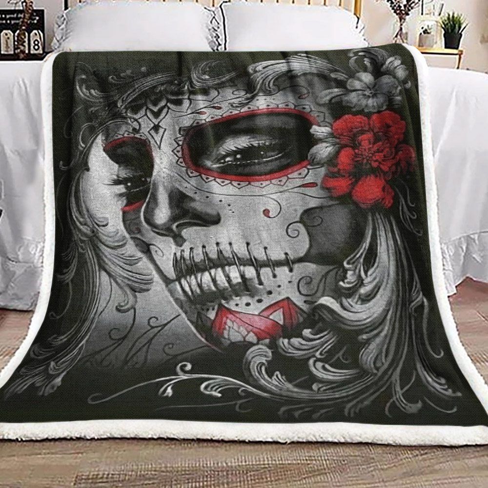 Sugar Skull Sherpa Fleece Blanket
