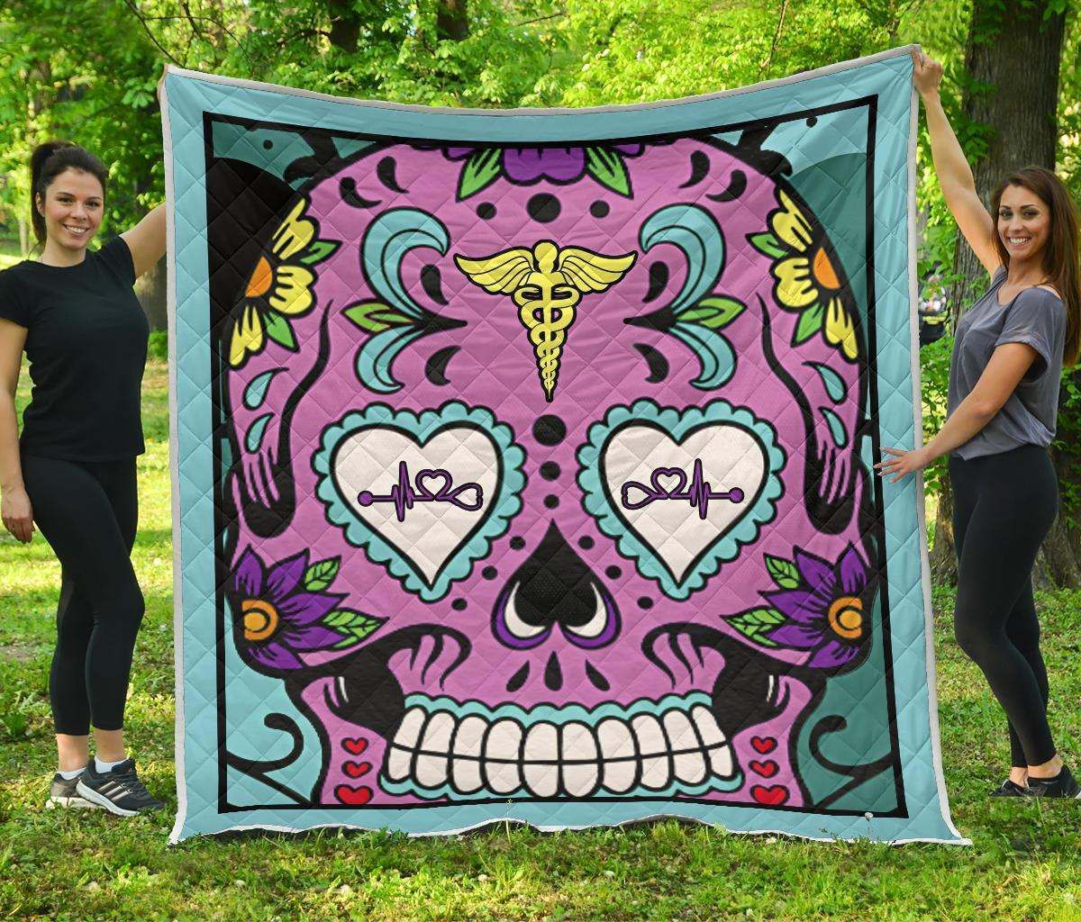 Sugar Skull Nurse CL12100635MDQ Quilt Blanket