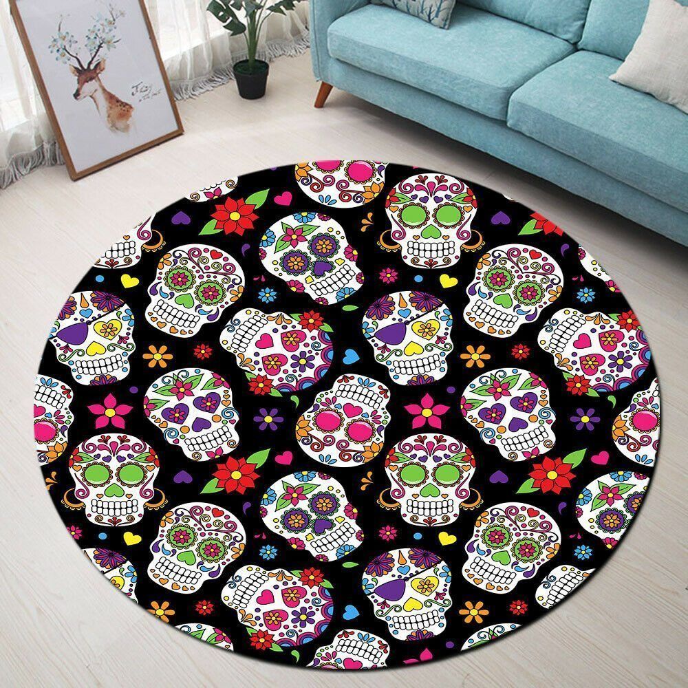 Sugar Skull Pattern Round Carpet