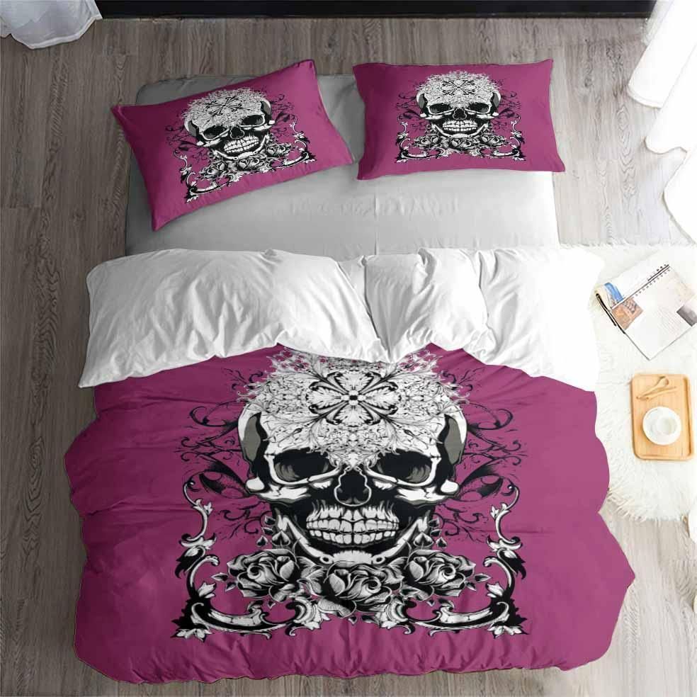 Sugar Skull Pink And White Printed Bedding Set