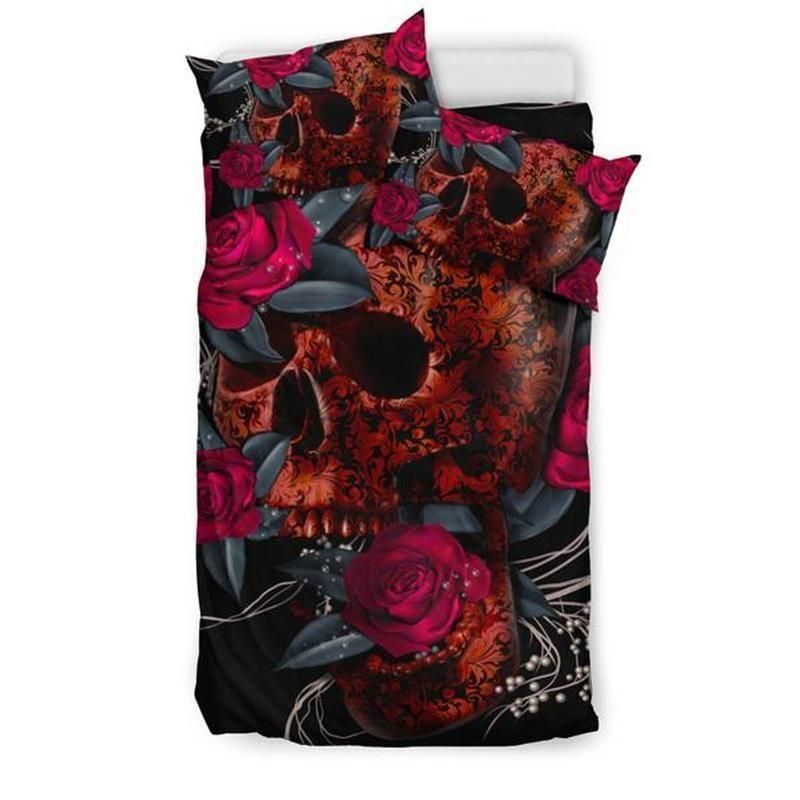 Sugar Skull Pink Rose Bedding Set