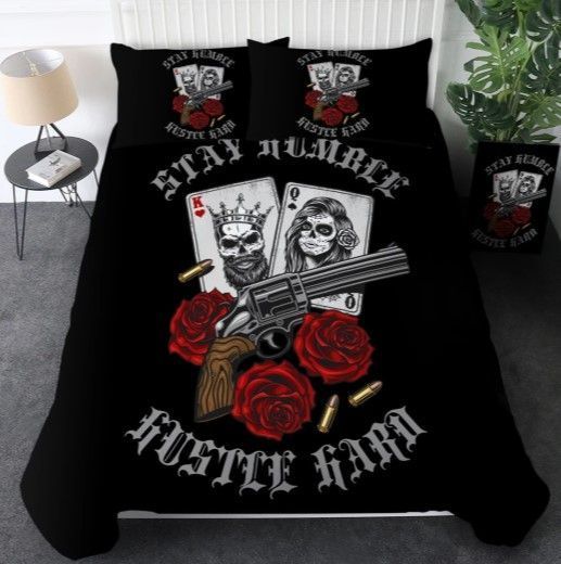 Sugar Skull Playing Card Roses Revolver Bedding Set