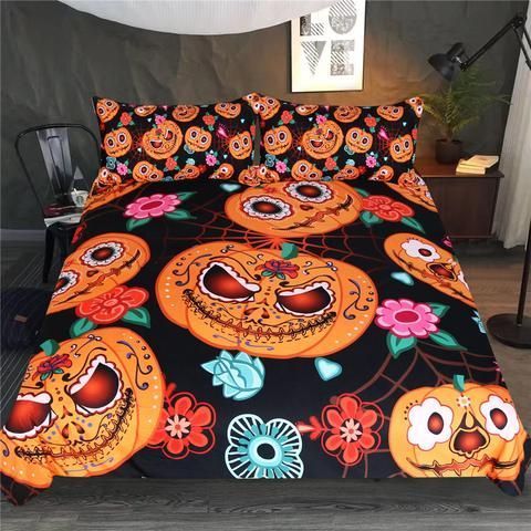 Sugar Skull Pumpkin Bedding Set