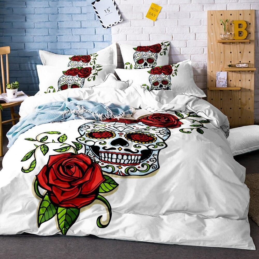 Sugar Skull Rose Printed Bedding Set
