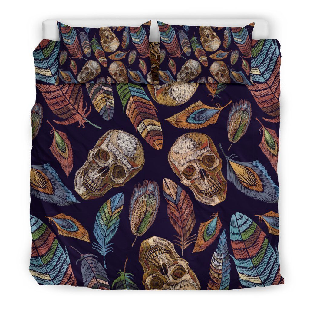 Sugar Skull Skeleton Girly Feather Boho Cool Design Comfortable Bedding Set