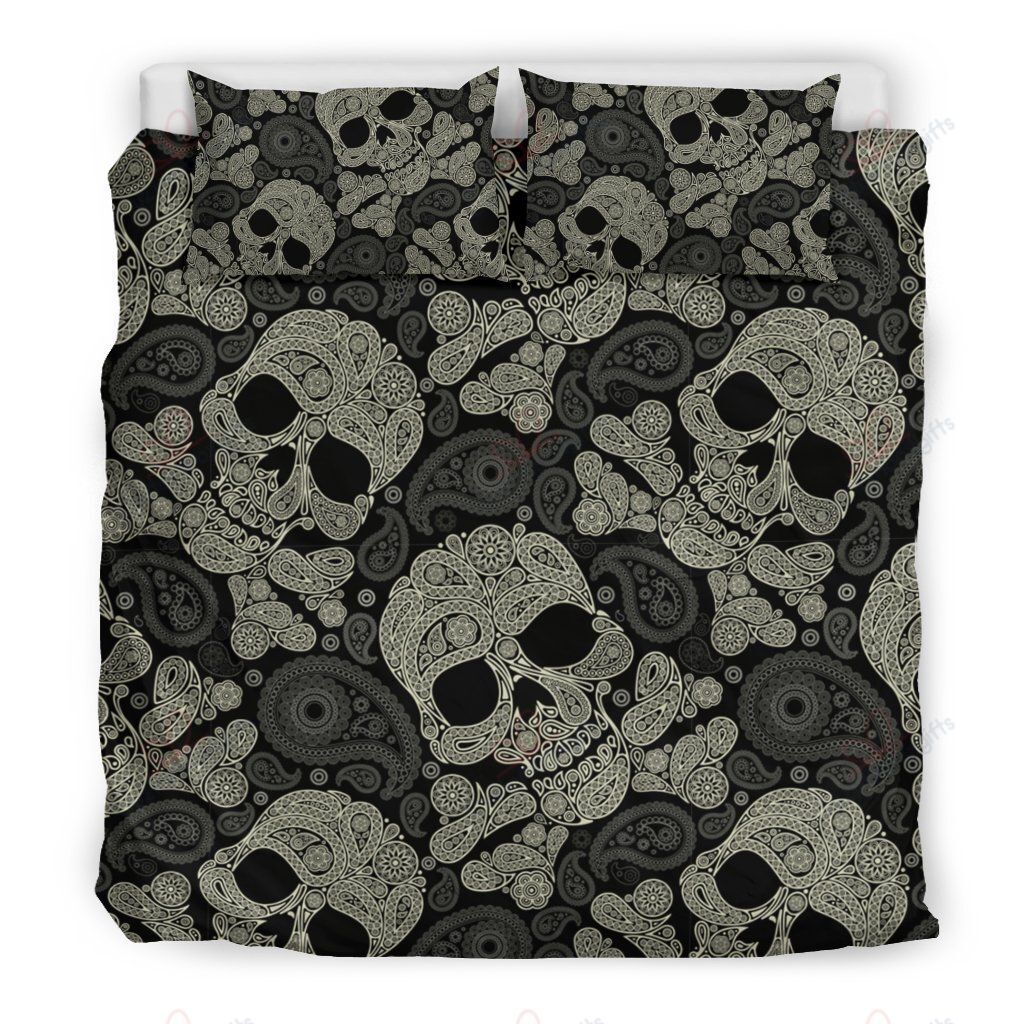 Sugar Skull Skeleton Girly Paisley Pattern Bedding Set