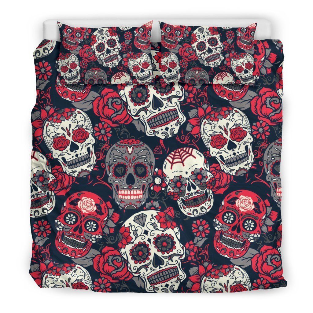 Sugar Skull Skeleton Girly Rose Floral Cool Design Comfortable Bedding Set