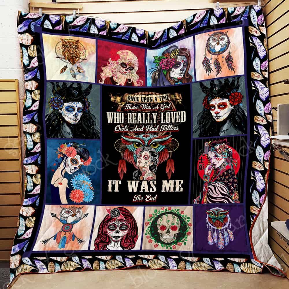 Sugar Skull Skull With Owls Quilt Blanket Christmas Christmas Gifts Merry Christmas Holiday Gifts Gift Dhc03011758Dd