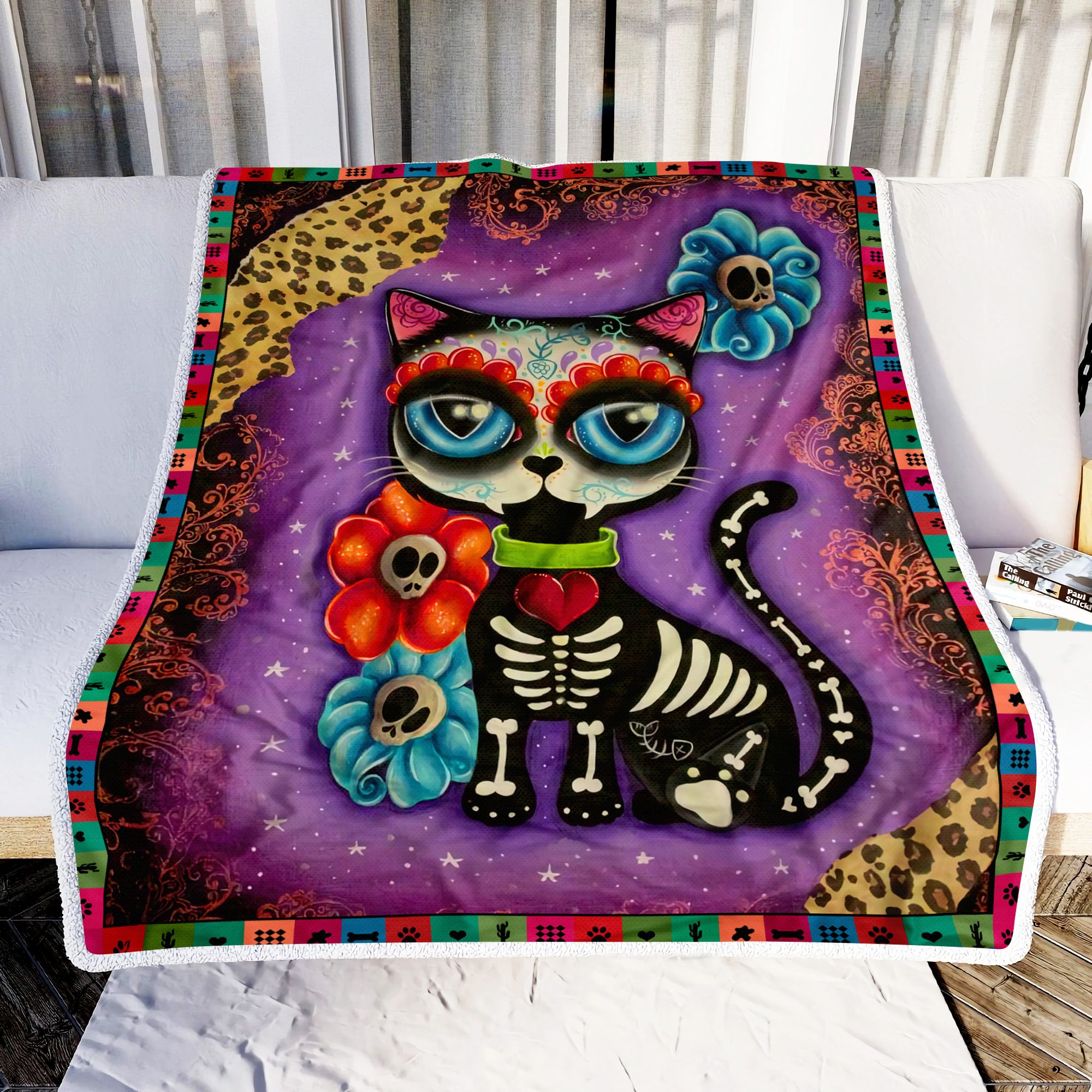 Sugar Skull Sugar Skull Cat Fleece Blanket