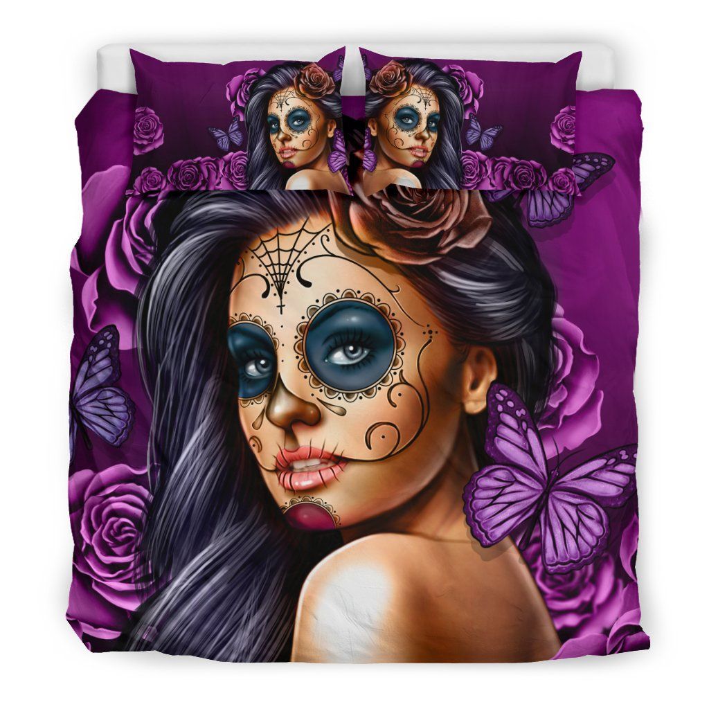 Sugar Skull Violet Bedding Set