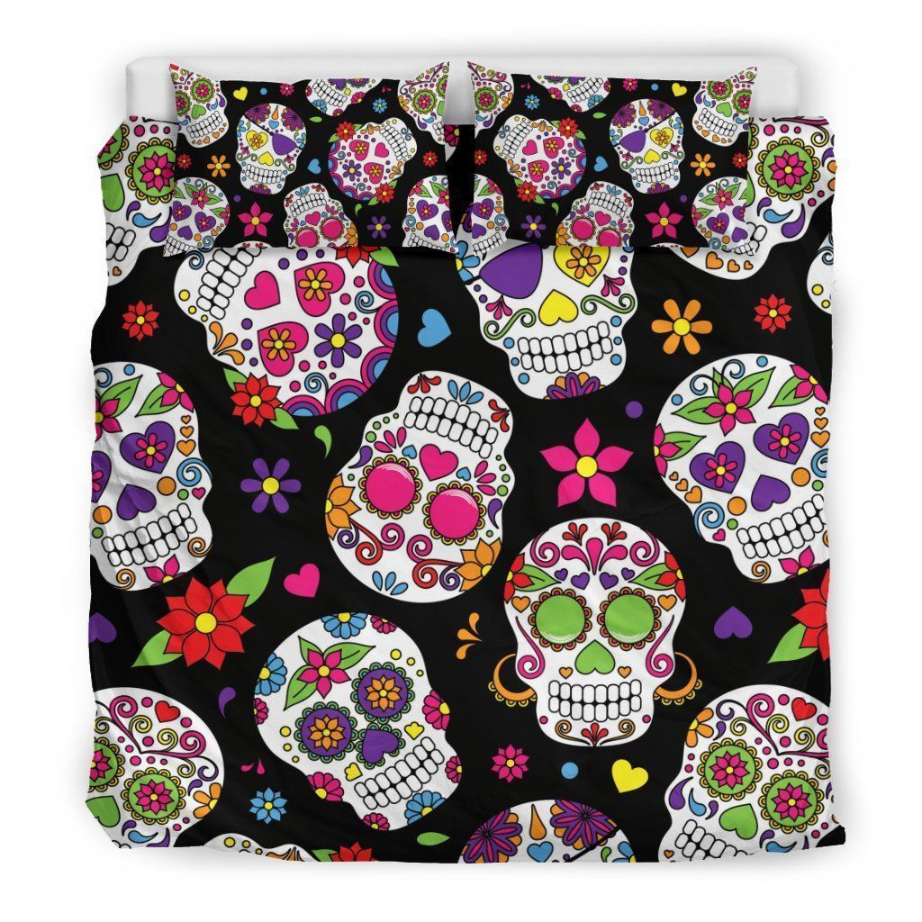 Sugar Skull With Floral Pattern Bedding Set