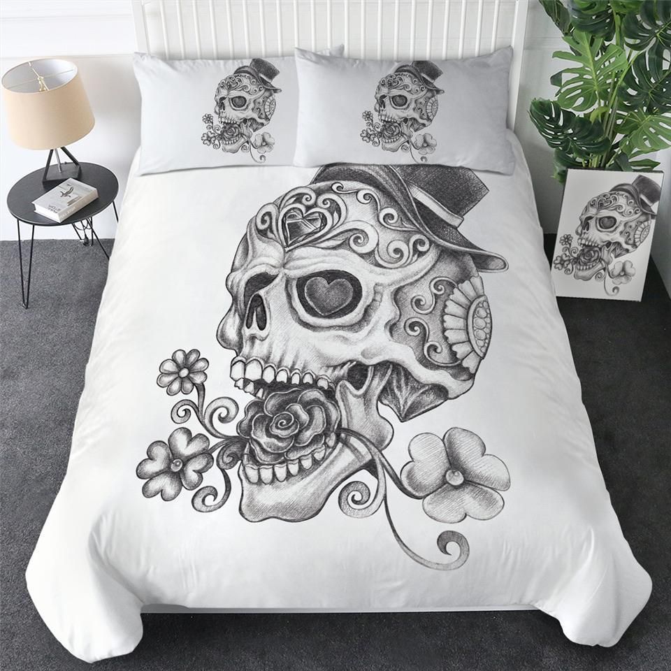 Sugar Skull With Rose In Mouth Bedding Set