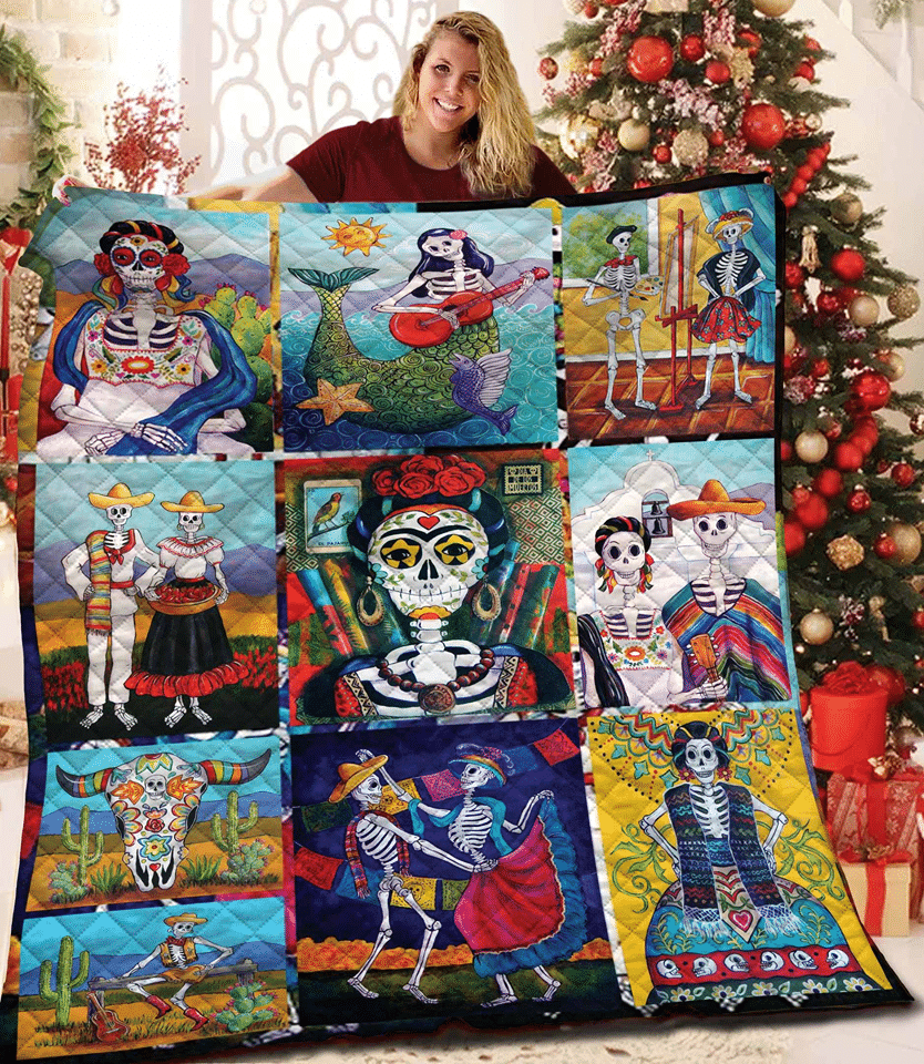 Sugarskull Ske Leton Lady Quilt Blanket Dhc04011557Dd